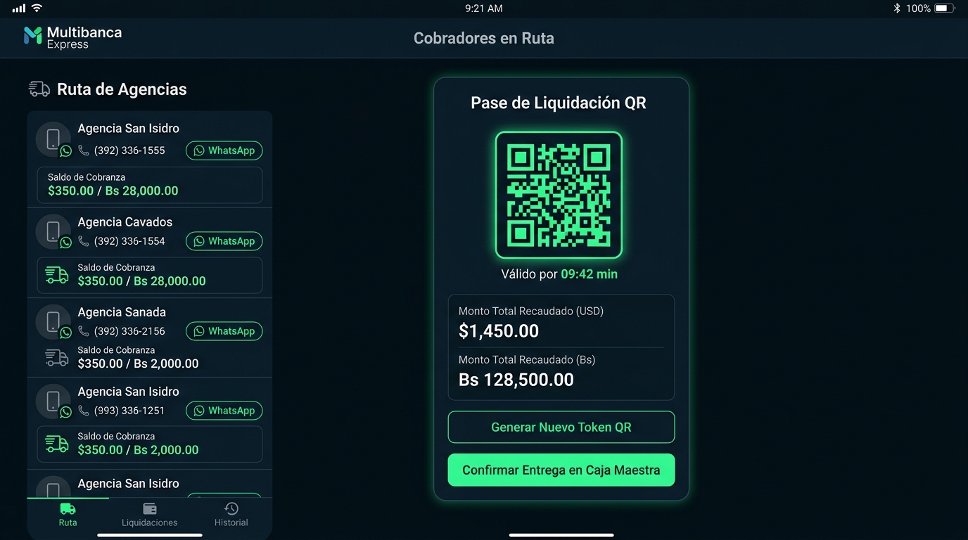 Portal Cobrador en Ruta QR Multibanca Express